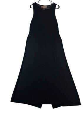 Double D Ranch Black Linen Blend Maxi Dress Sleeveless Slinky Back Slit Medium K